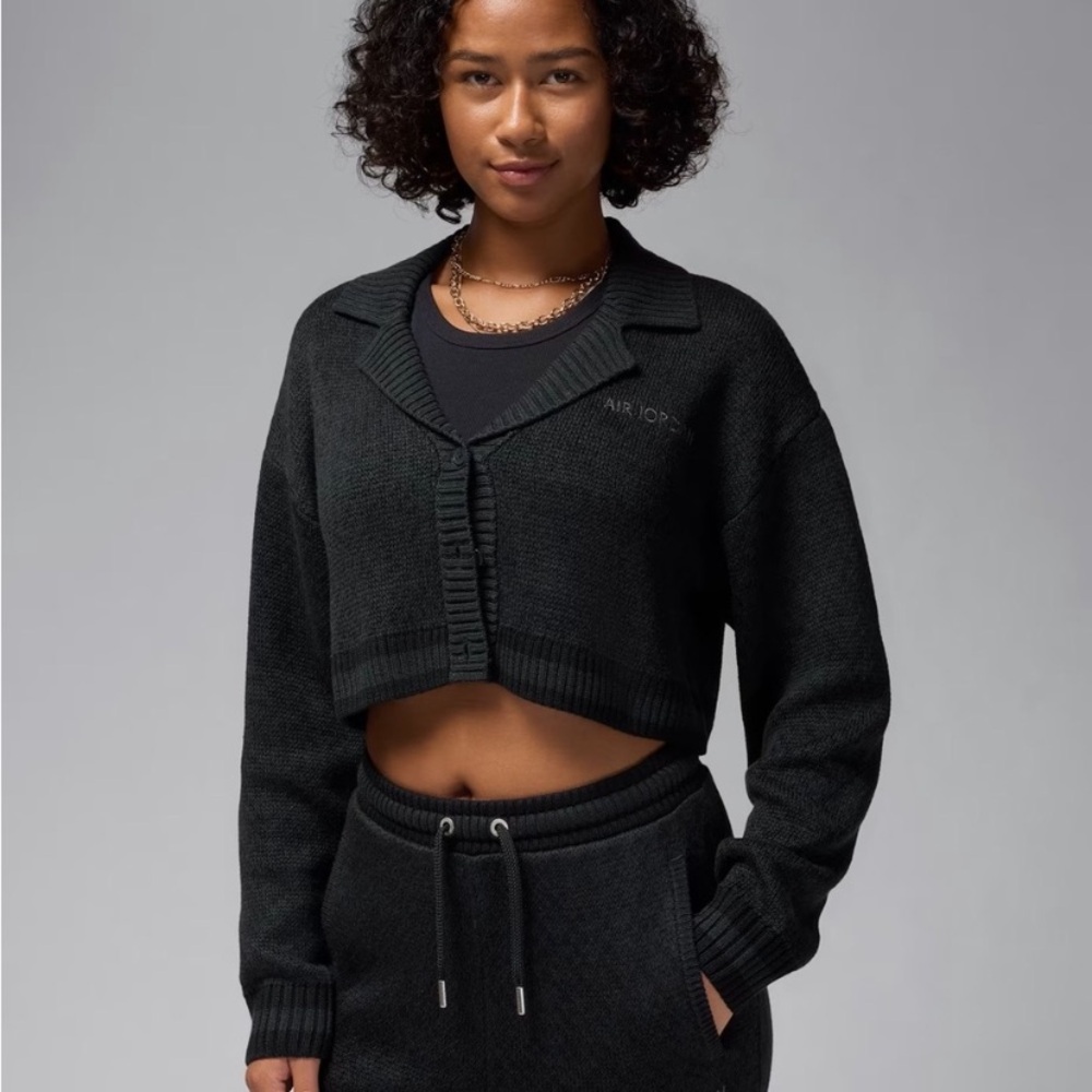 Air Jordan Charcoal Knit Cropped Cardigan